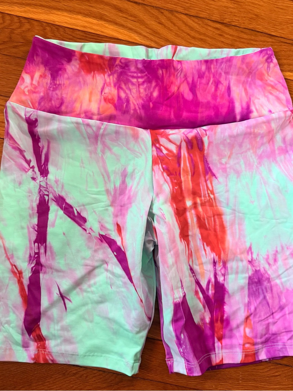 Booty by Brabants Mint, Pink & Coral Tie-Dye High-Rise Bike Shorts